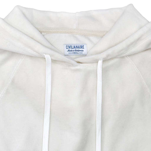 Long Sleeve Cropped Velour Hoodie - White
