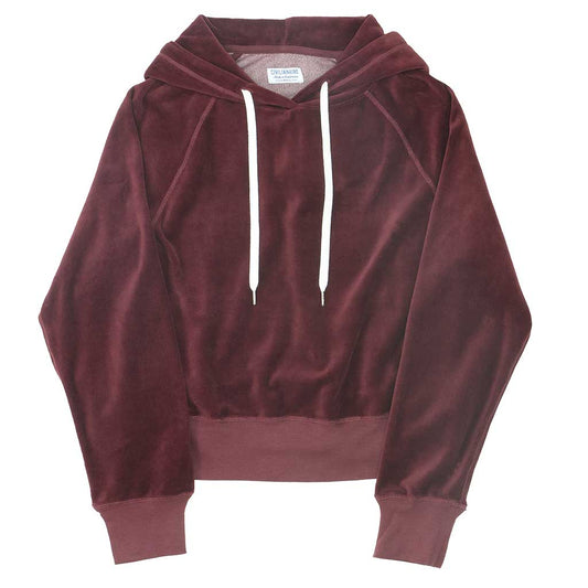 Long Sleeve Cropped Velour Hoodie - Burgundy