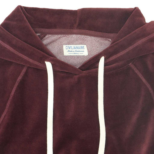 Long Sleeve Cropped Velour Hoodie - Burgundy