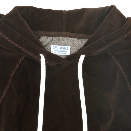 Long Sleeve Cropped Velour Hoodie - Chocolate