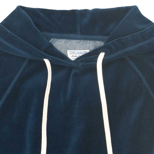 Long Sleeve Cropped Velour Hoodie - Navy