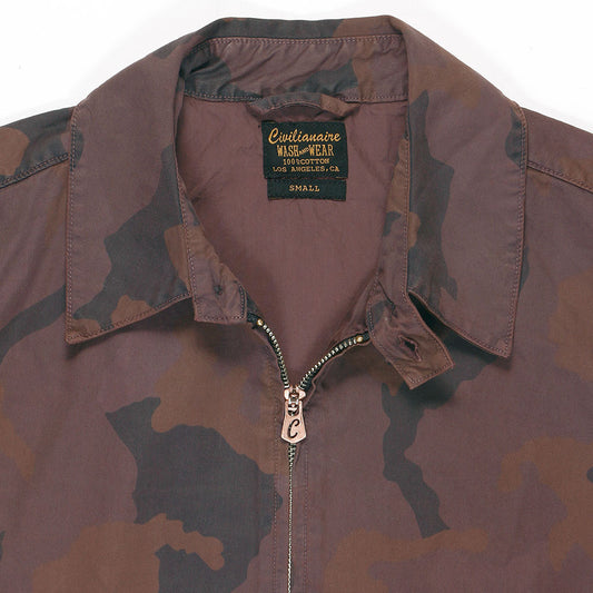 Zip Front Cotton Sateen Print Cliff Jacket - Camo Grape