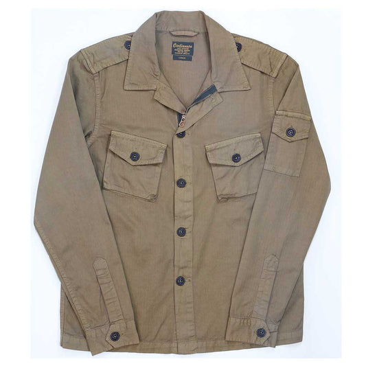 3 Pocket Herringbone Cotton Officer Jacket - Sepia #2008