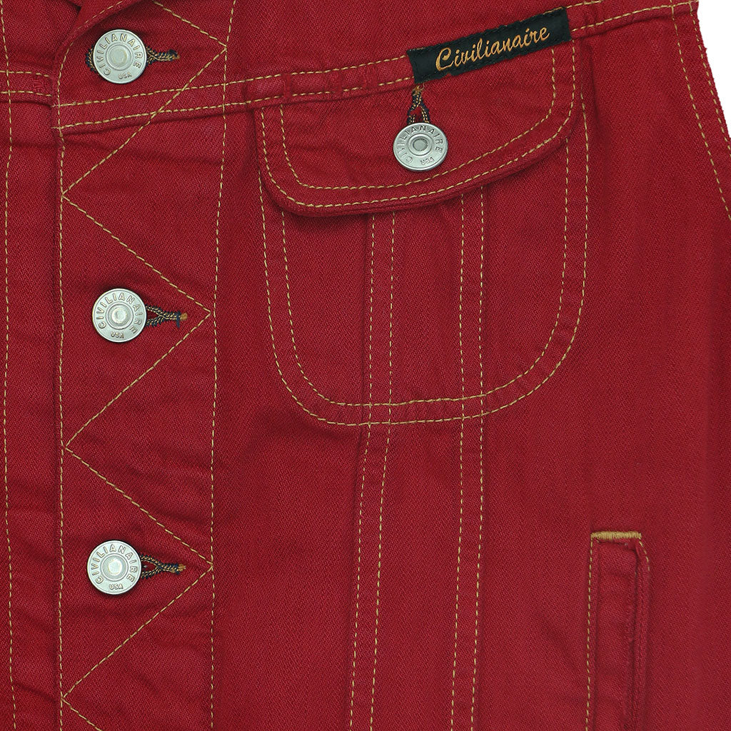 Pocket 12.4 oz Denim Ryder Vest - Red Macon Wash