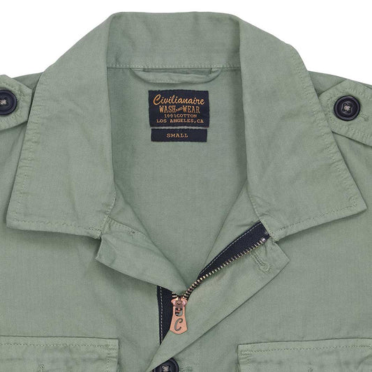 4-Pocket Cotton Herringbone Peace Jacket - Bottle Green