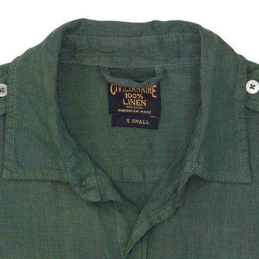 Long Sleeve Officer Linen Shirt - Old Olive
